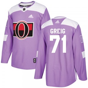 Ridly Greig Ottawa Senators Adidas Authentic Purple Fights Cancer Practice Jersey
