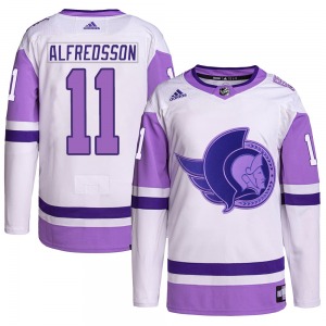 Daniel Alfredsson Ottawa Senators Adidas Authentic White/Purple Hockey Fights Cancer Primegreen Jersey