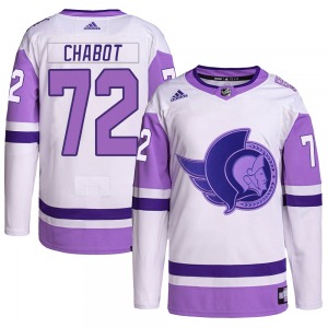 Thomas Chabot Ottawa Senators Adidas Authentic White/Purple Hockey Fights Cancer Primegreen Jersey