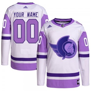 Custom Ottawa Senators Adidas Authentic White/Purple Custom Hockey Fights Cancer Primegreen Jersey