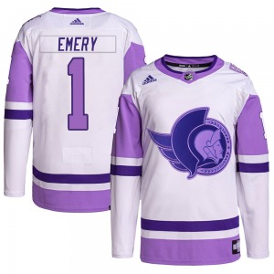 Ray Emery Ottawa Senators Adidas Authentic White/Purple Hockey Fights Cancer Primegreen Jersey