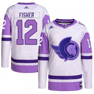 Mike Fisher Ottawa Senators Adidas Authentic White/Purple Hockey Fights Cancer Primegreen Jersey