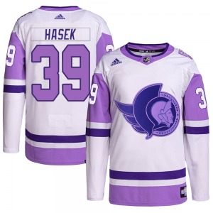 Dominik Hasek Ottawa Senators Adidas Authentic White/Purple Hockey Fights Cancer Primegreen Jersey