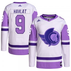Martin Havlat Ottawa Senators Adidas Authentic White/Purple Hockey Fights Cancer Primegreen Jersey