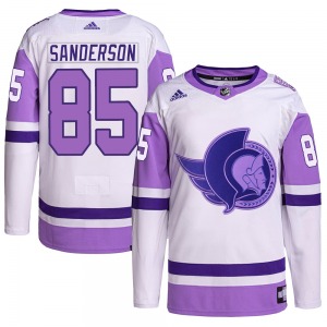 Jake Sanderson Ottawa Senators Adidas Authentic White/Purple Hockey Fights Cancer Primegreen Jersey