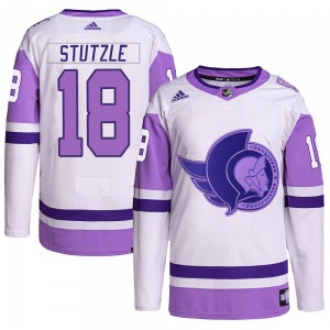 Tim Stutzle Ottawa Senators Adidas Authentic White/Purple Hockey Fights Cancer Primegreen Jersey