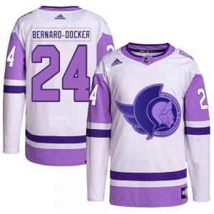 Youth Jacob Bernard-Docker Ottawa Senators Adidas Authentic White/Purple Hockey Fights Cancer Primegreen Jersey