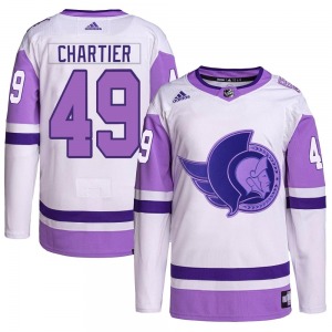 Youth Rourke Chartier Ottawa Senators Adidas Authentic White/Purple Hockey Fights Cancer Primegreen Jersey