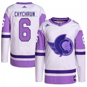 Youth Jakob Chychrun Ottawa Senators Adidas Authentic White/Purple Hockey Fights Cancer Primegreen Jersey