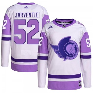 Youth Roby Jarventie Ottawa Senators Adidas Authentic White/Purple Hockey Fights Cancer Primegreen Jersey
