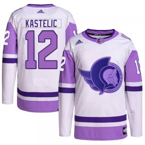 Youth Mark Kastelic Ottawa Senators Adidas Authentic White/Purple Hockey Fights Cancer Primegreen Jersey