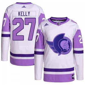 Youth Parker Kelly Ottawa Senators Adidas Authentic White/Purple Hockey Fights Cancer Primegreen Jersey
