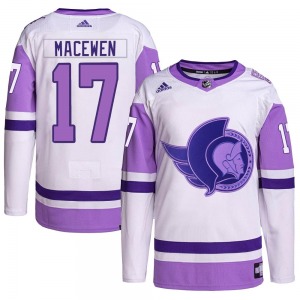 Youth Zack MacEwen Ottawa Senators Adidas Authentic White/Purple Hockey Fights Cancer Primegreen Jersey