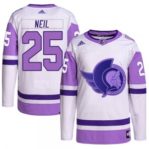 Youth Chris Neil Ottawa Senators Adidas Authentic White/Purple Hockey Fights Cancer Primegreen Jersey