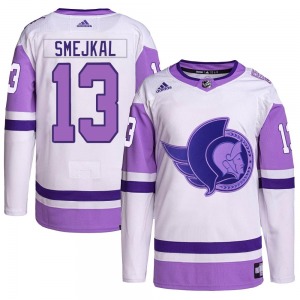 Youth Jiri Smejkal Ottawa Senators Adidas Authentic White/Purple Hockey Fights Cancer Primegreen Jersey