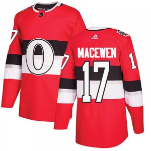 Youth Zack MacEwen Ottawa Senators Adidas Authentic Red 2017 100 Classic Jersey