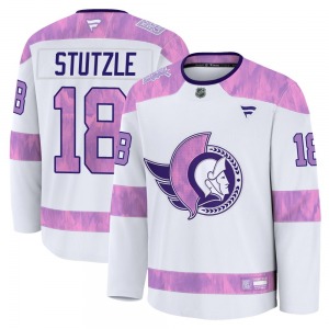 Youth Tim Stutzle Ottawa Senators Fanatics Premium White 2024 Hockey Fights Cancer Practice Jersey