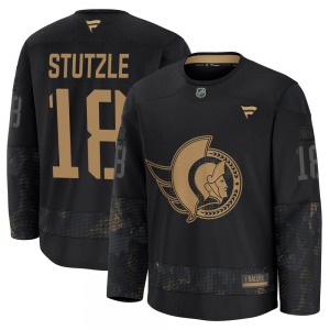 Youth Tim Stutzle Ottawa Senators Fanatics Premium Black 2024 Military Appreciation Practice Jersey