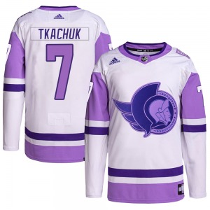 Youth Brady Tkachuk Ottawa Senators Adidas Authentic White/Purple Hockey Fights Cancer Primegreen Jersey